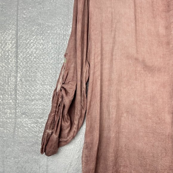 Hi-Lo Blouse Women Size Medium V-Neck Roll Up Sleeves Italy Flowy‎ Sequins Pink - Picture 11 of 16